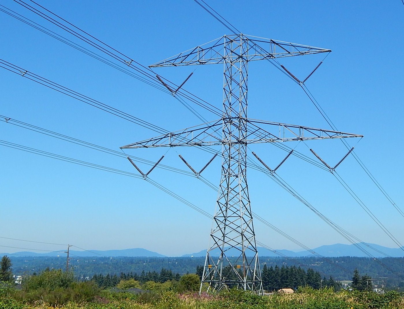 High-voltage transmission towers and conductors