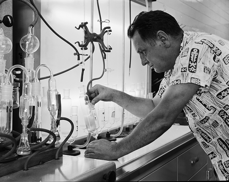 A sulphur test being run on petroleum in a laboratory